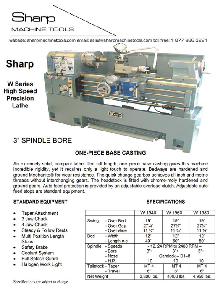 Sharp Machine Tools Lathes >> Lathes BIG BORE 3 1/8"